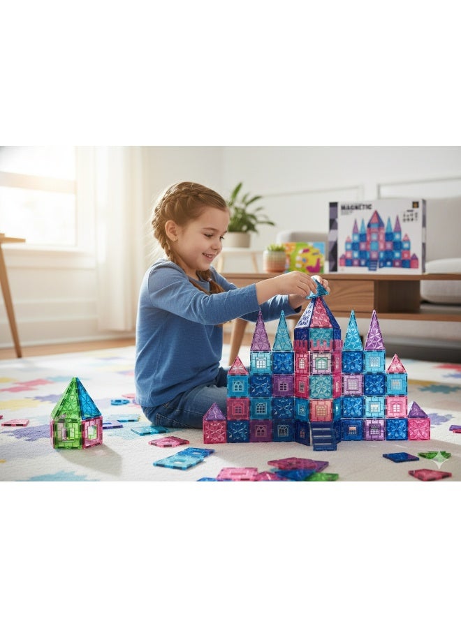 Magni Mates Magnetic Building Tiles Set 102 Pieces 7.5cm Size – DIY Construction Blocks with Castle Style Designs, Window Tiles and Colorful Shapes for Creative STEM Learning Play - Image 2